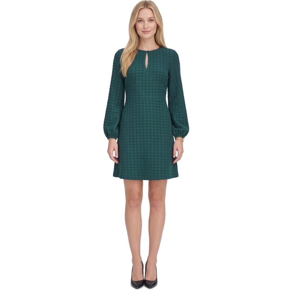 Tommy Hilfiger Dark Green Textured Keyhole Jacquard Shift Dress Size 12P NEW